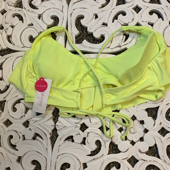 Xhilaration Neon Yellow Ruffle Tie Back Halter Bikini Top NWT Size XL - Picture 2 of 8